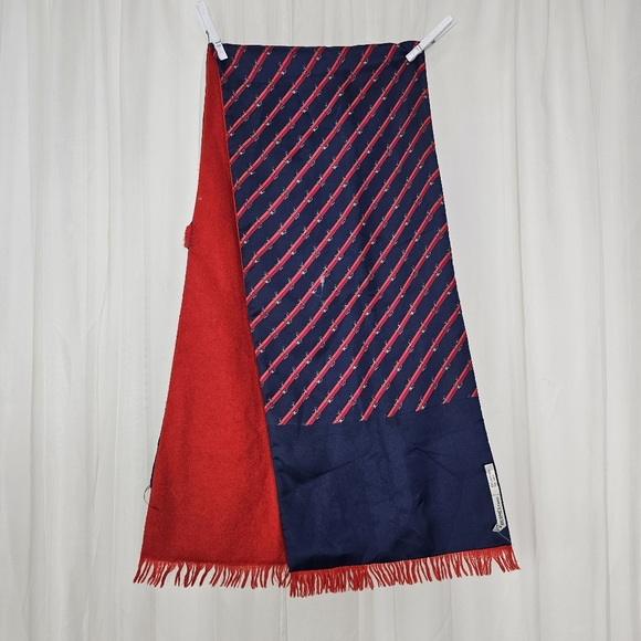 Vintage Hermes Cashmere & Silk Scarf Nautical Red and Blue Stripe With Anchors - Picture 1 of 9